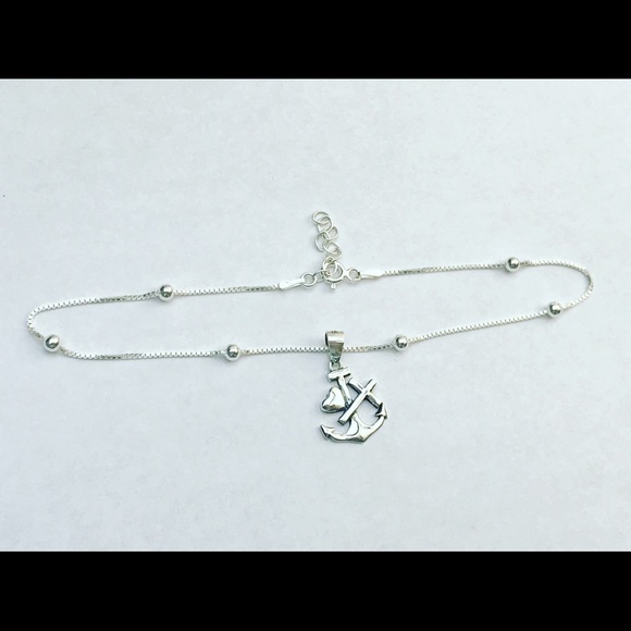 Sterling Silver Anchor Cross Anklet - Picture 5 of 5